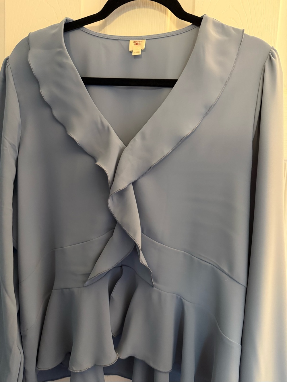 Soft Ruffle V-Neck Blouse in Light Blue